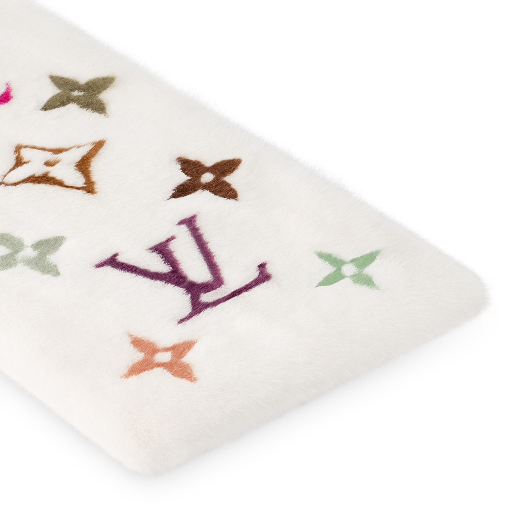 LV x TM Monogram Multicoloured Mink Scarf - Luxury S00 White